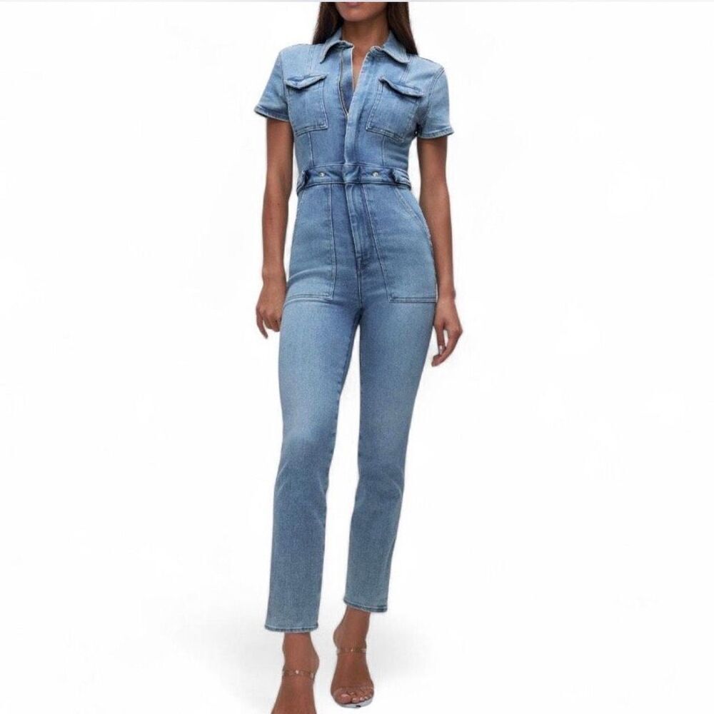 NWT Good American Denim Jumpsuit Short Sleeve Size 1 (H1)